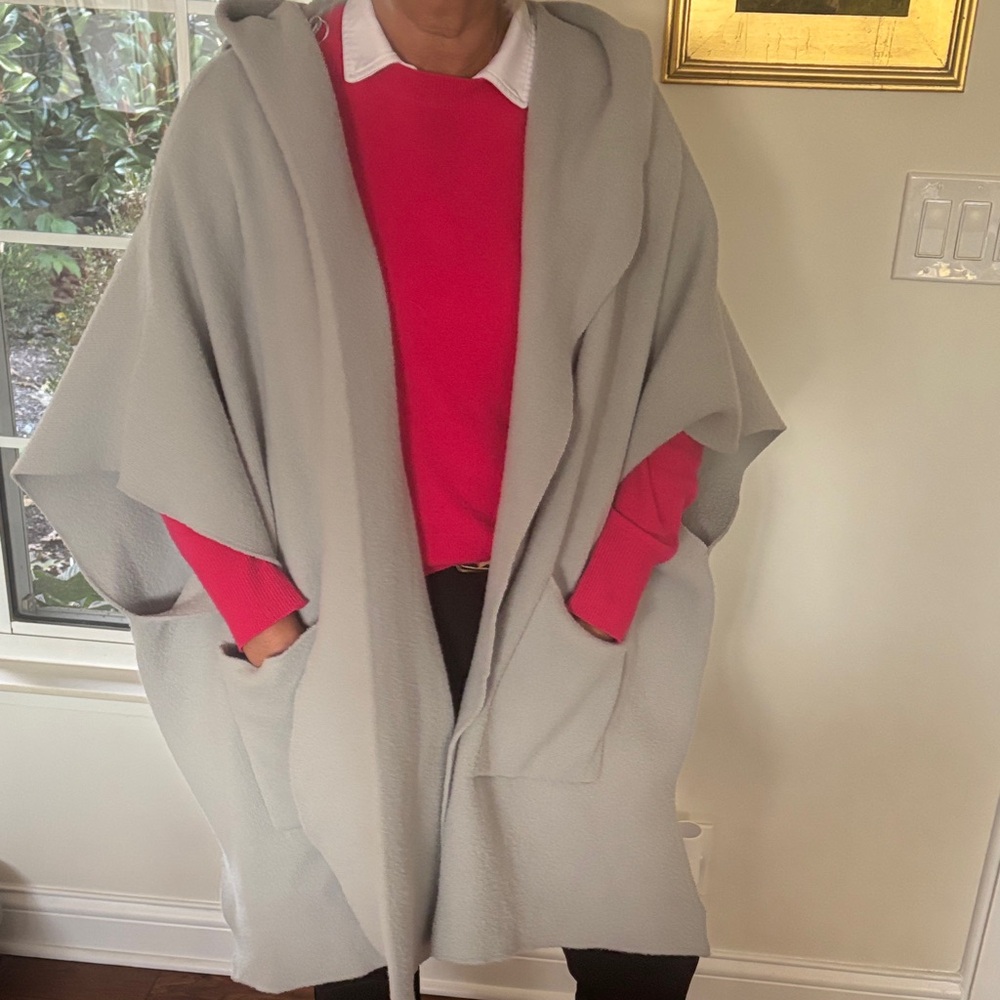 Free People Light Gray Hooded Poncho